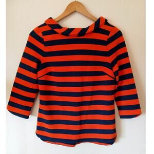 Boden High Roll Neck Orange and Navy Striped Top